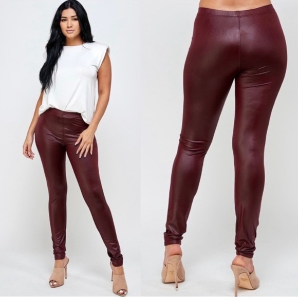 Brown Faux Leather Leggings Fits Small To Medium BNWT - Picture 3 of 4